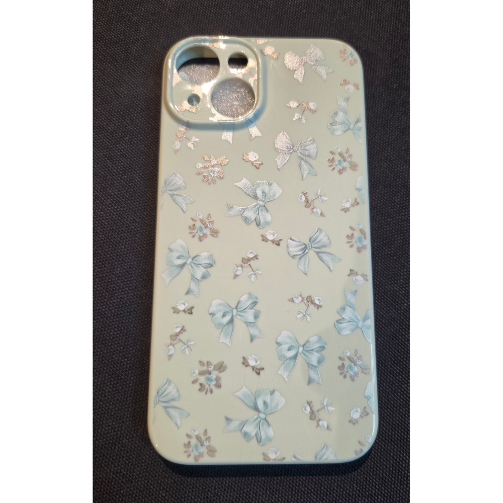Oylaxoy iPhone 14 Case Light Green Blue Bows Floral Coquette Protective Cover